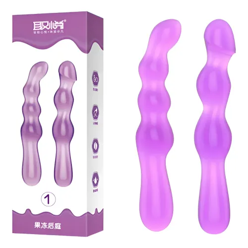 Set X2 Dilatador Anal Curvo Silicona Doble Estimulación Violeta