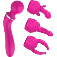 Vibrador Estimulador Clitoris 7 Cabezales Intercambiable Usb Rosa
