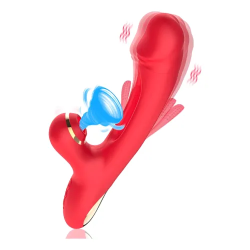 Vibrador Triple Succionador Consolador Estimulador Clítoris Rojo